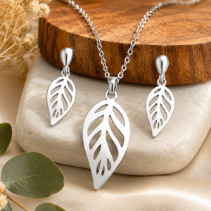 Conjunto Colar e Brincos Folha Feminino Aço inoxidável Elegante