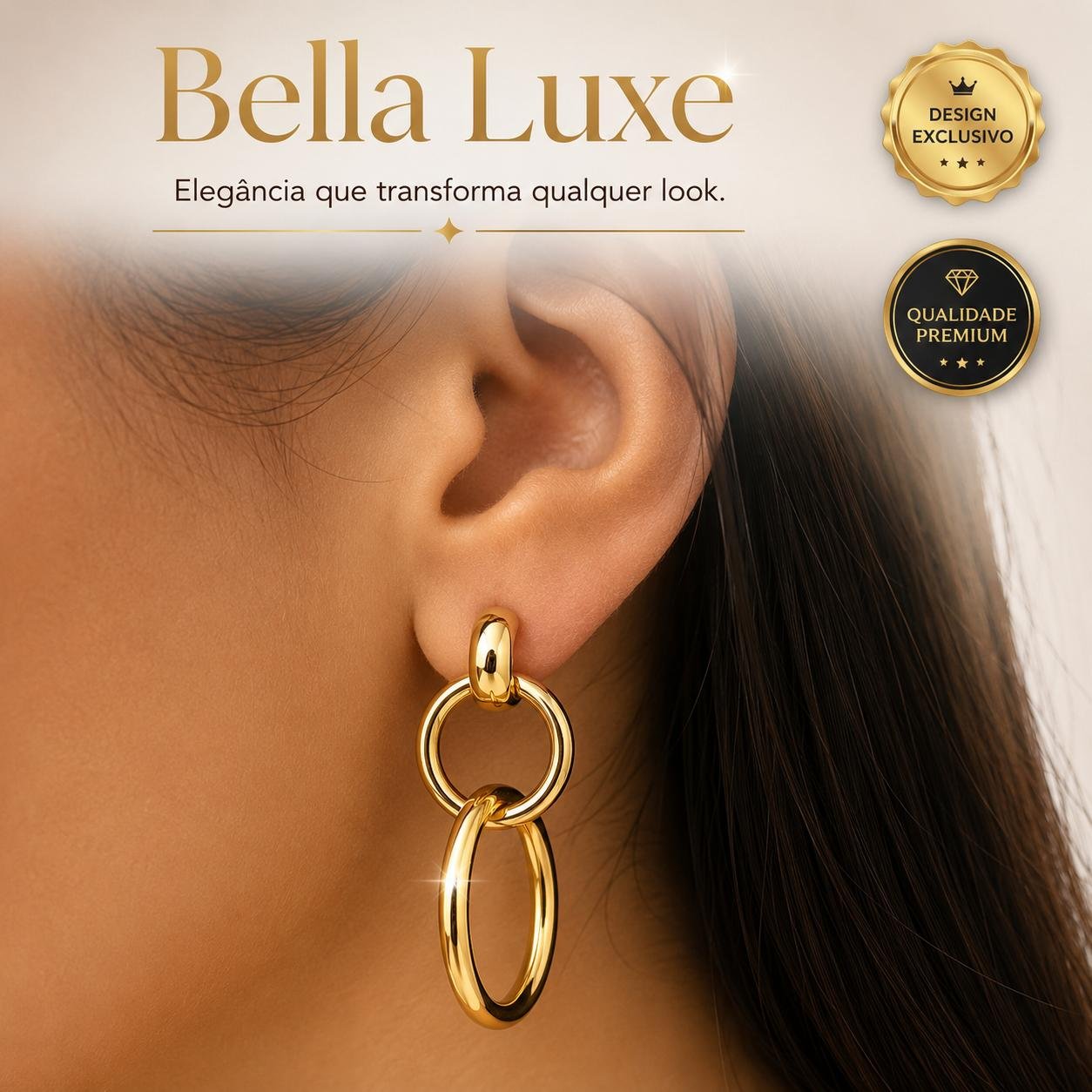 Brinco Feminino Argola Dupla Dourado Bella Luxe | Elegante, Moderno e Sofisticado