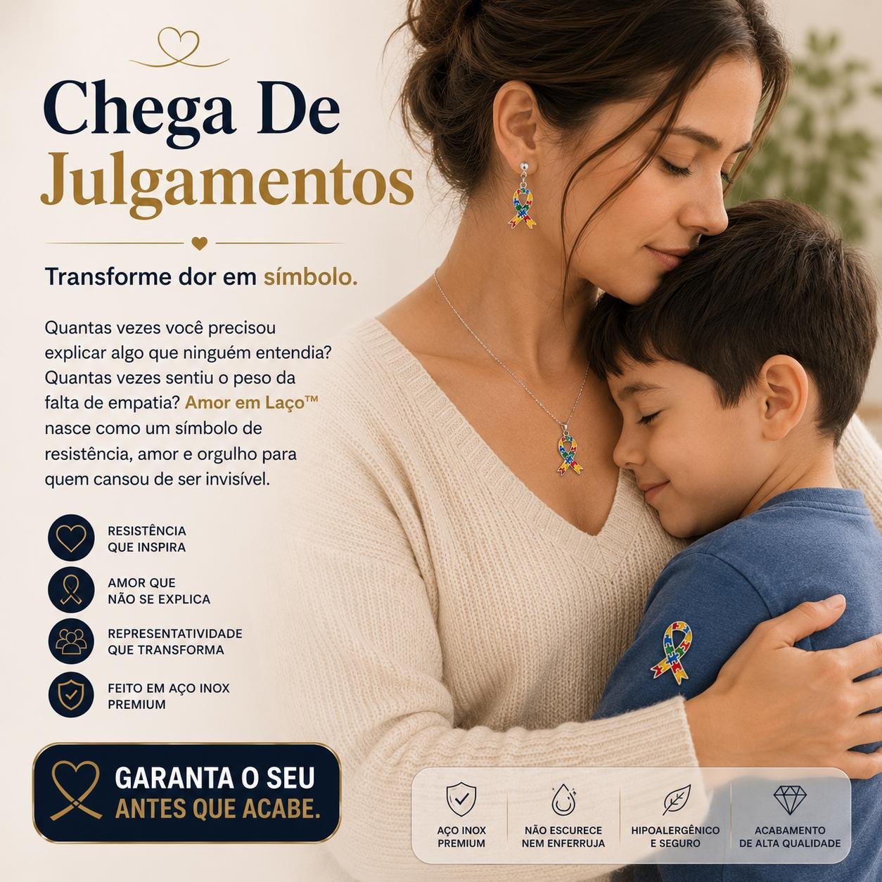 Colar e Brincos Laço do Autismo em Aço Inox | Amor em Laço - Imagem 4